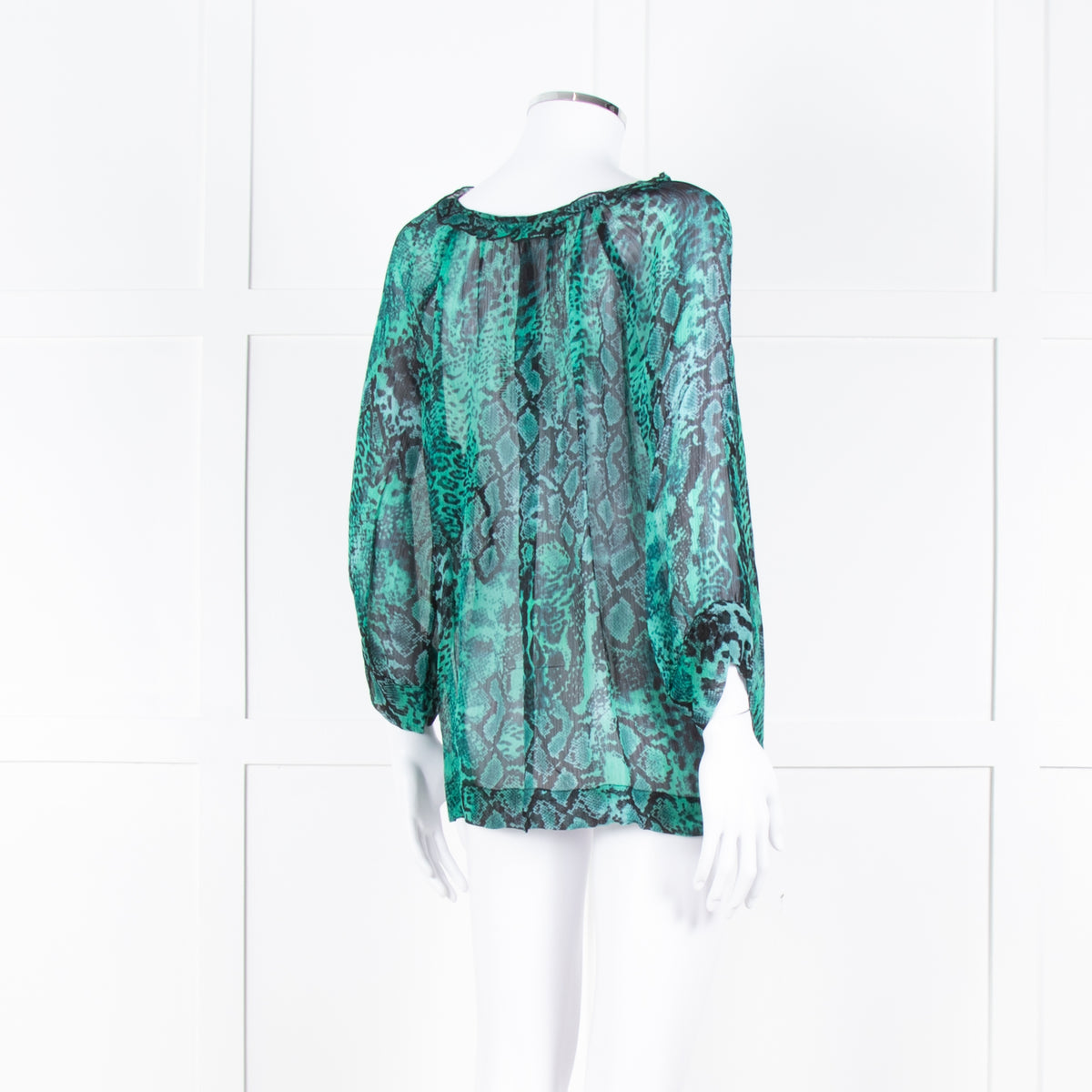 Ba&sh Black Green Snake Print Frill Detail Top