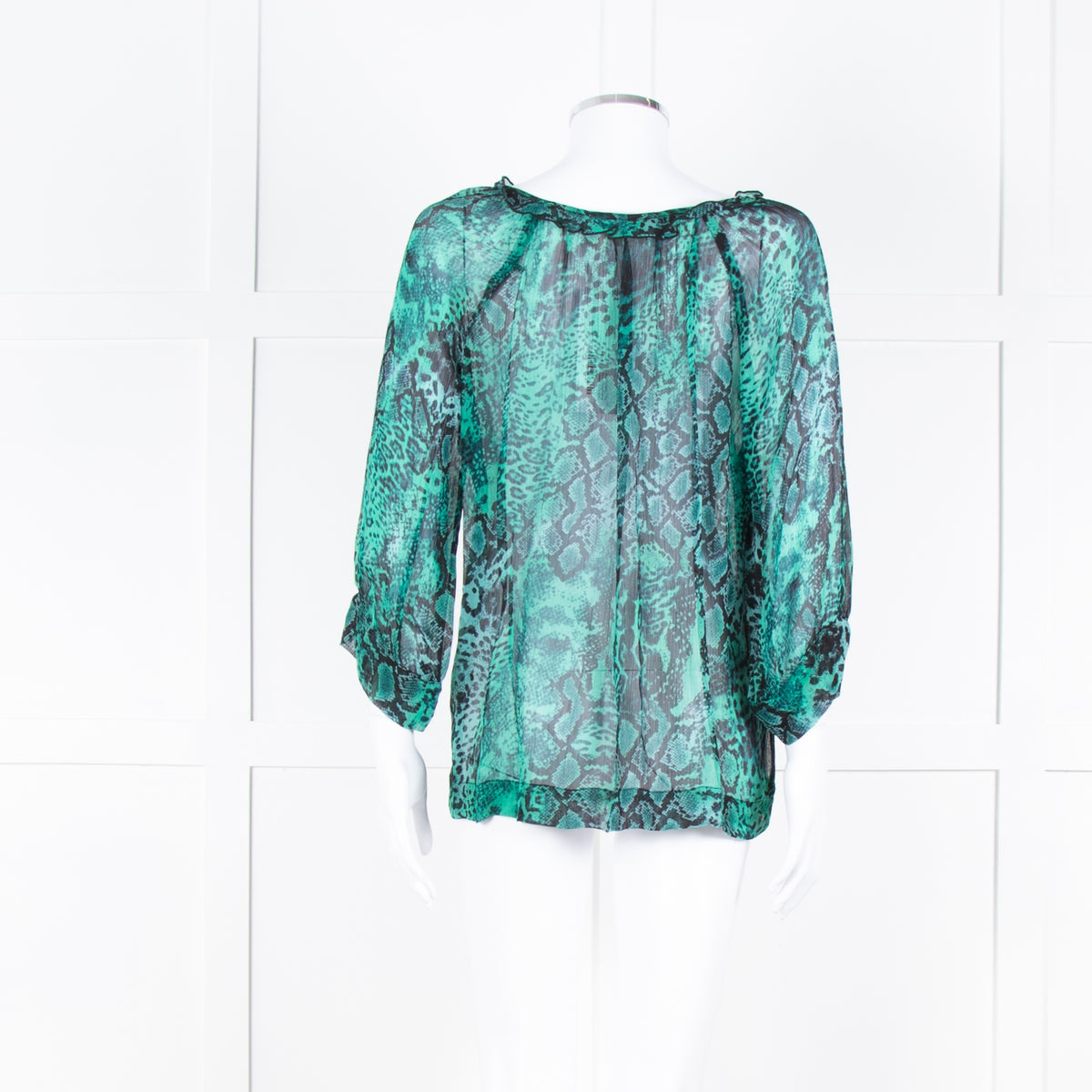 Ba&sh Black Green Snake Print Frill Detail Top