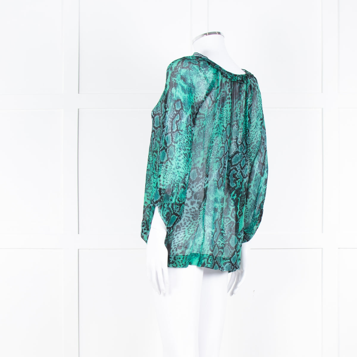 Ba&sh Black Green Snake Print Frill Detail Top