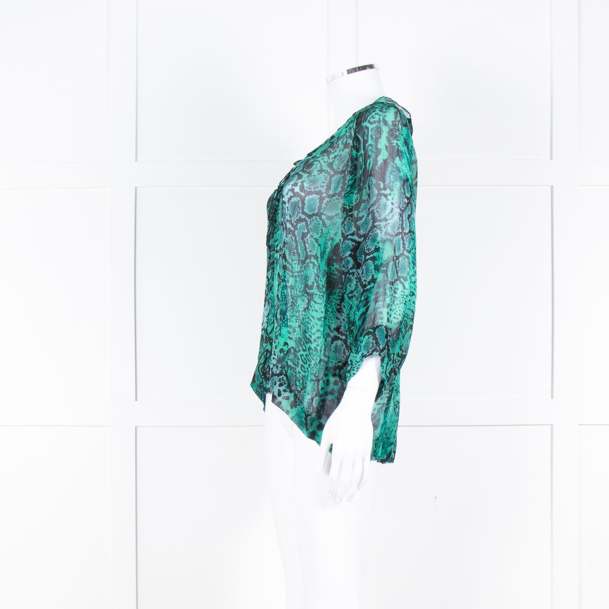 Ba&sh Black Green Snake Print Frill Detail Top