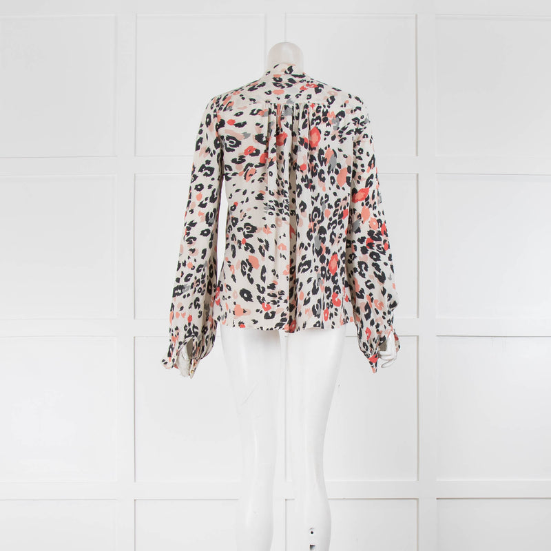 Lily And Lionel Beige Black Animal Print Silk Long Sleeve Top
