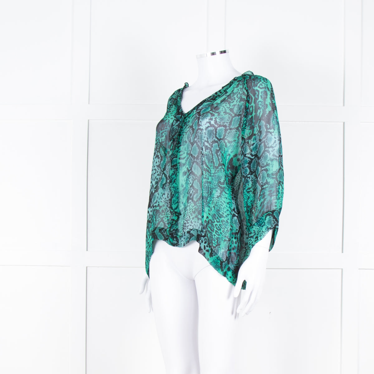 Ba&sh Black Green Snake Print Frill Detail Top