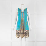 Hale Bob Turquoise Beige Sleeveless Mini Dress