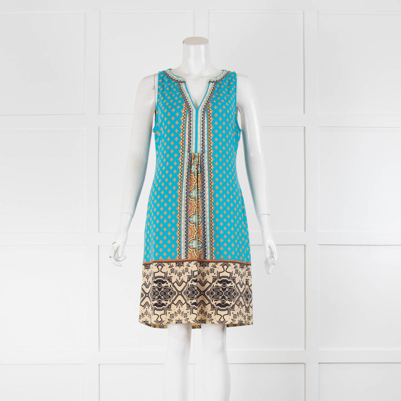 Hale Bob Turquoise Beige Sleeveless Mini Dress