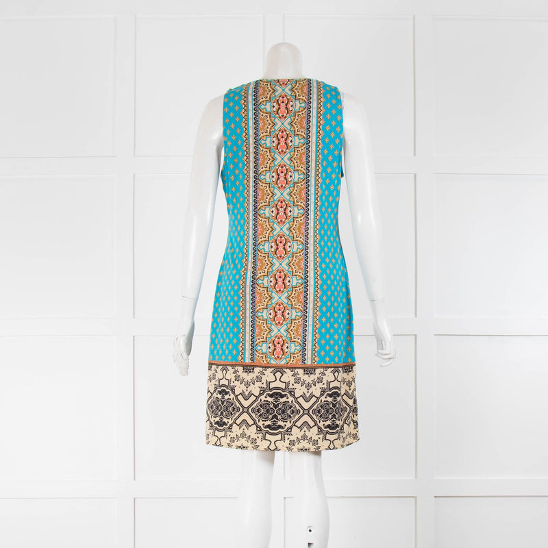 Hale Bob Turquoise Beige Sleeveless Mini Dress