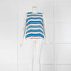 Equipment White Blue Striped Sleeveless Silk Top