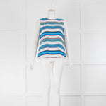 Equipment White Blue Striped Sleeveless Silk Top