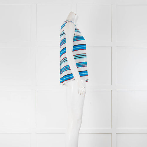 Equipment White Blue Striped Sleeveless Silk Top