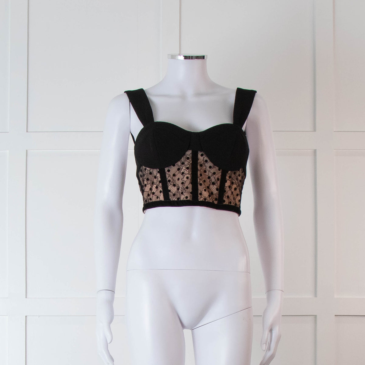 Rebecca Vallance Black and Nude Lace Bustier Top with Wide Straps
