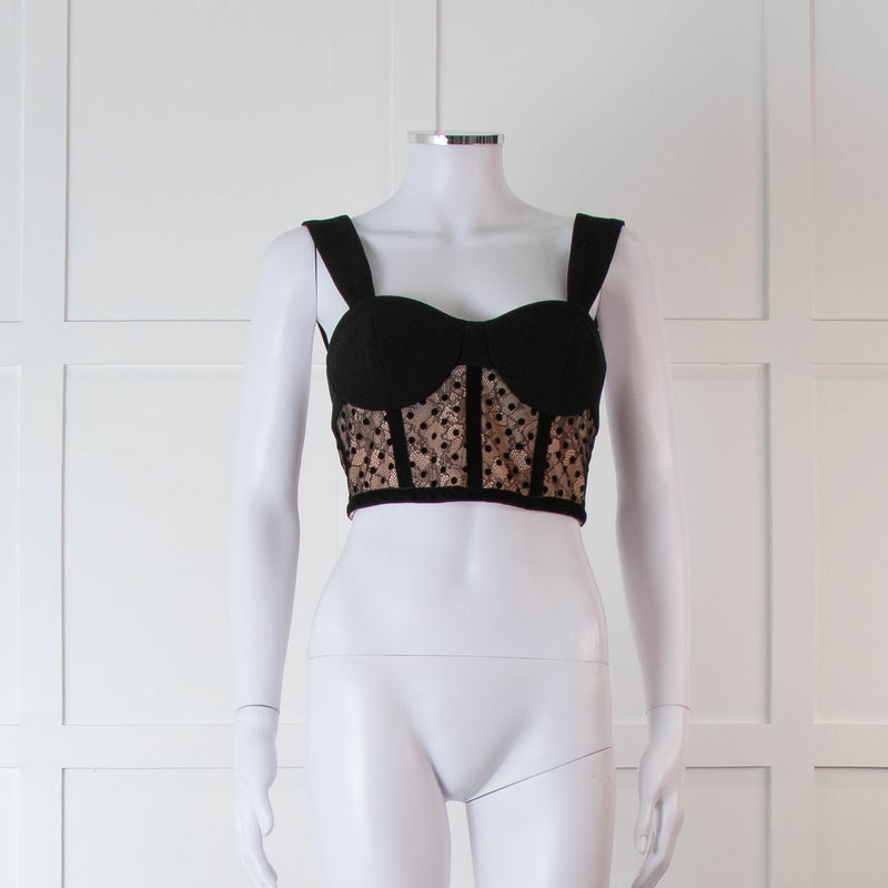Rebecca Vallance Black and Nude Lace Bustier Top with Wide Straps