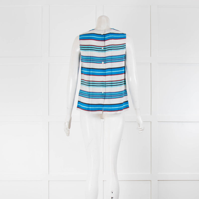 Equipment White Blue Striped Sleeveless Silk Top