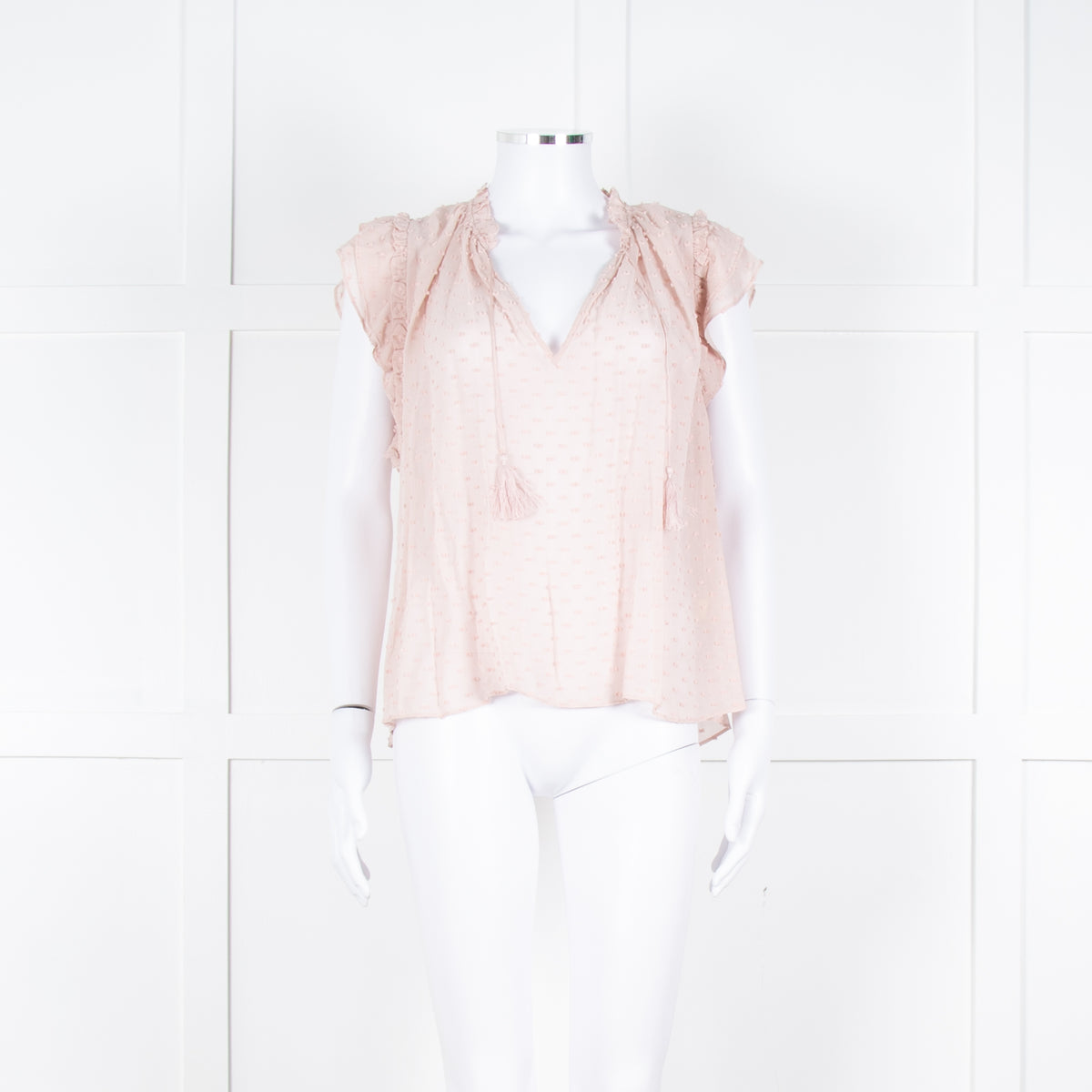 Ulla Johnson Pale Pink Frill Detail Cap Sleeves Silk Blend Top