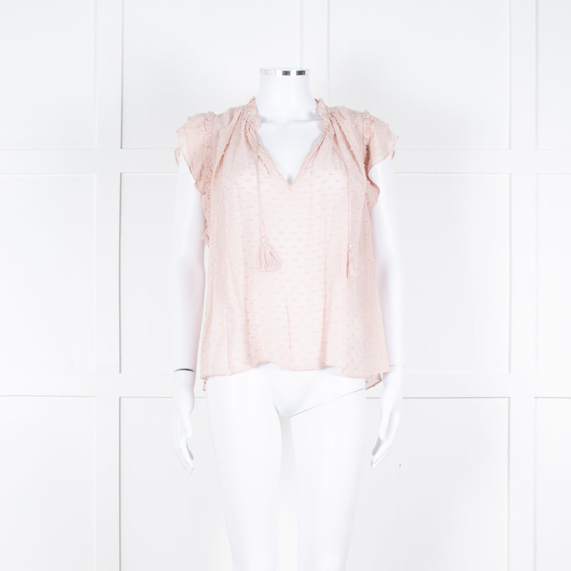Ulla Johnson Pale Pink Frill Detail Cap Sleeves Silk Blend Top