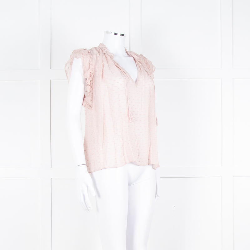 Ulla Johnson Pale Pink Frill Detail Cap Sleeves Silk Blend Top