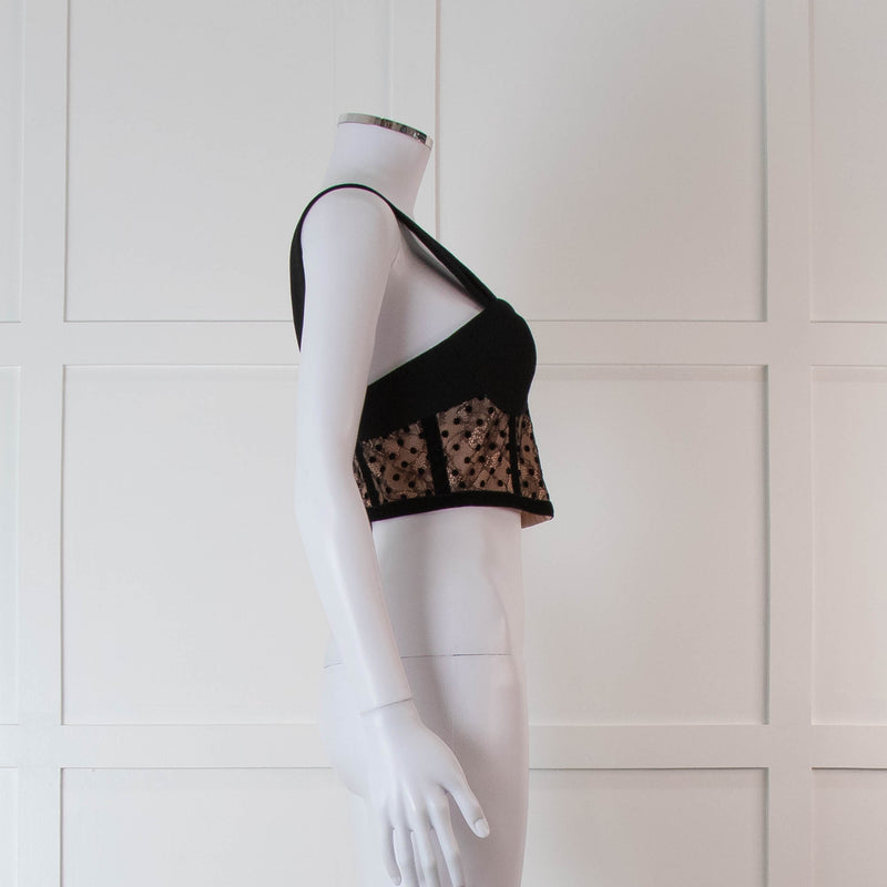 Rebecca Vallance Black and Nude Lace Bustier Top with Wide Straps
