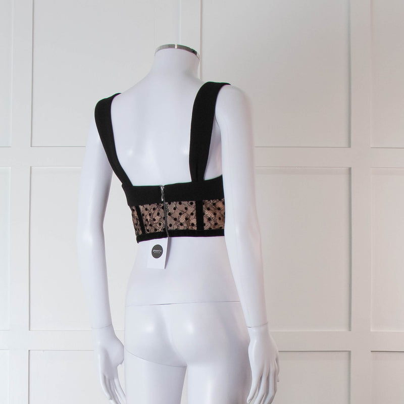 Rebecca Vallance Black and Nude Lace Bustier Top with Wide Straps