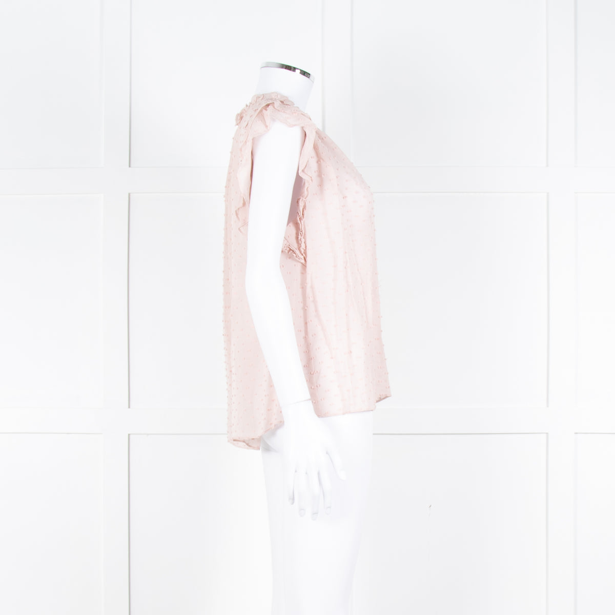 Ulla Johnson Pale Pink Frill Detail Cap Sleeves Silk Blend Top