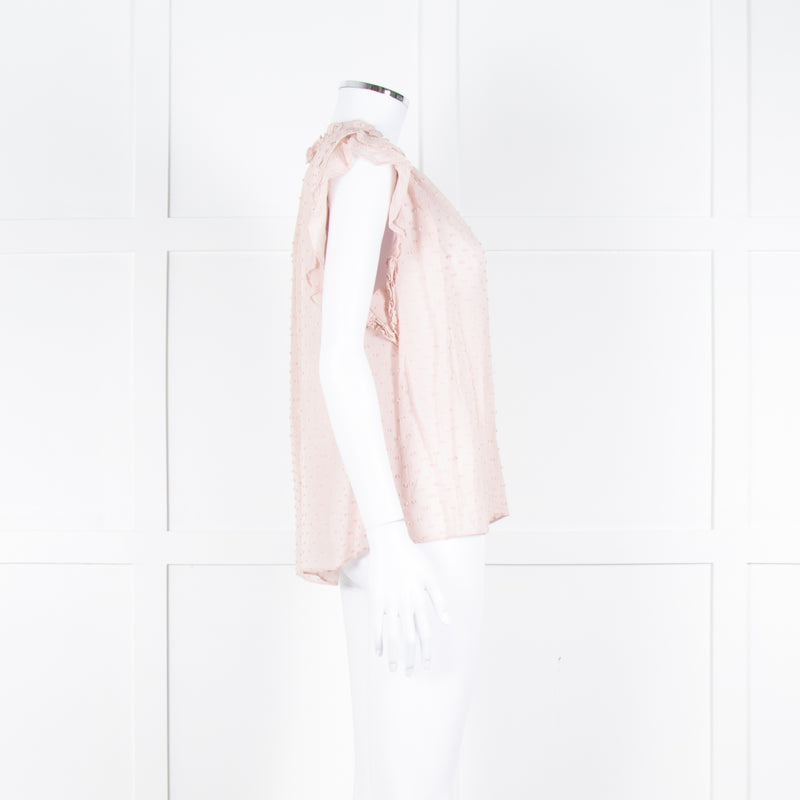 Ulla Johnson Pale Pink Frill Detail Cap Sleeves Silk Blend Top