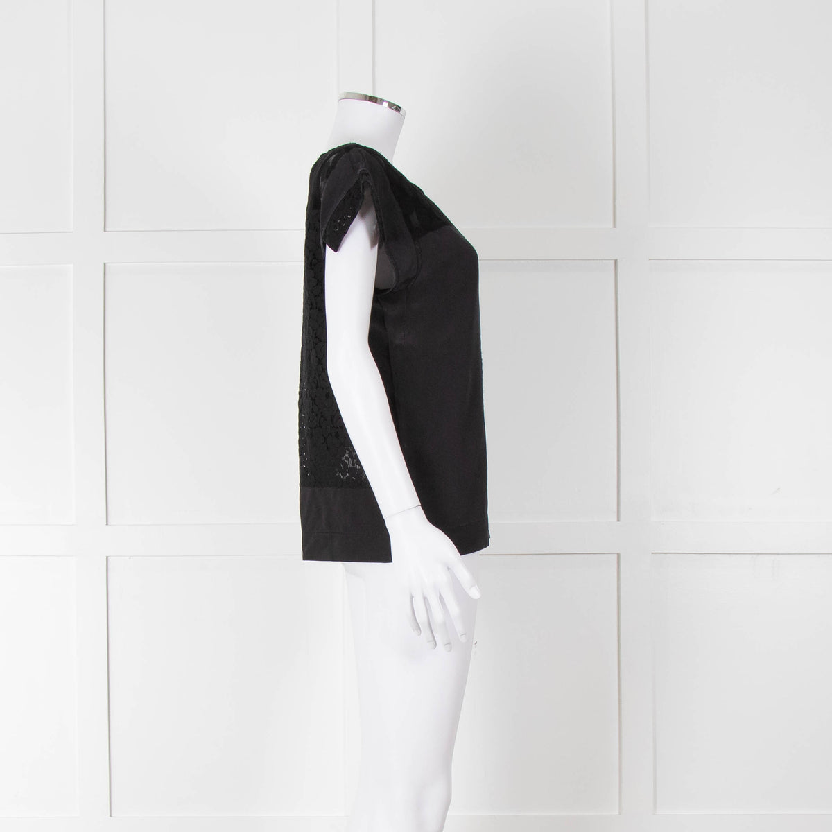 See By Chloe Black Silk Lace Short Sleeve Top