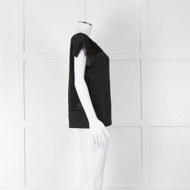 See By Chloe Black Silk Lace Short Sleeve Top