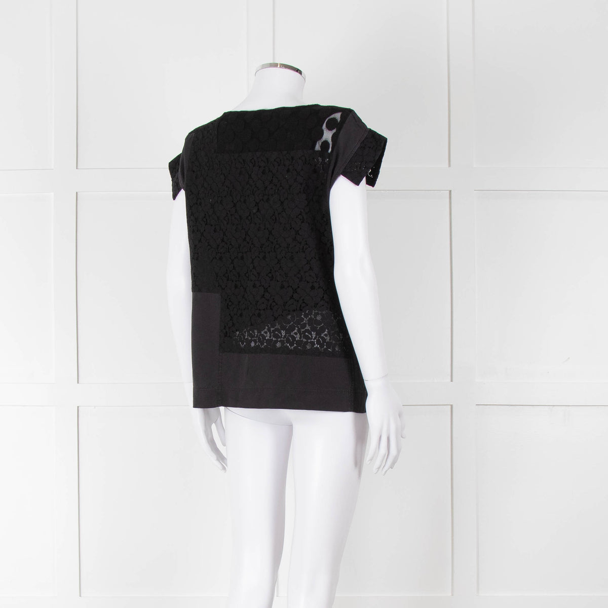 See By Chloe Black Silk Lace Short Sleeve Top