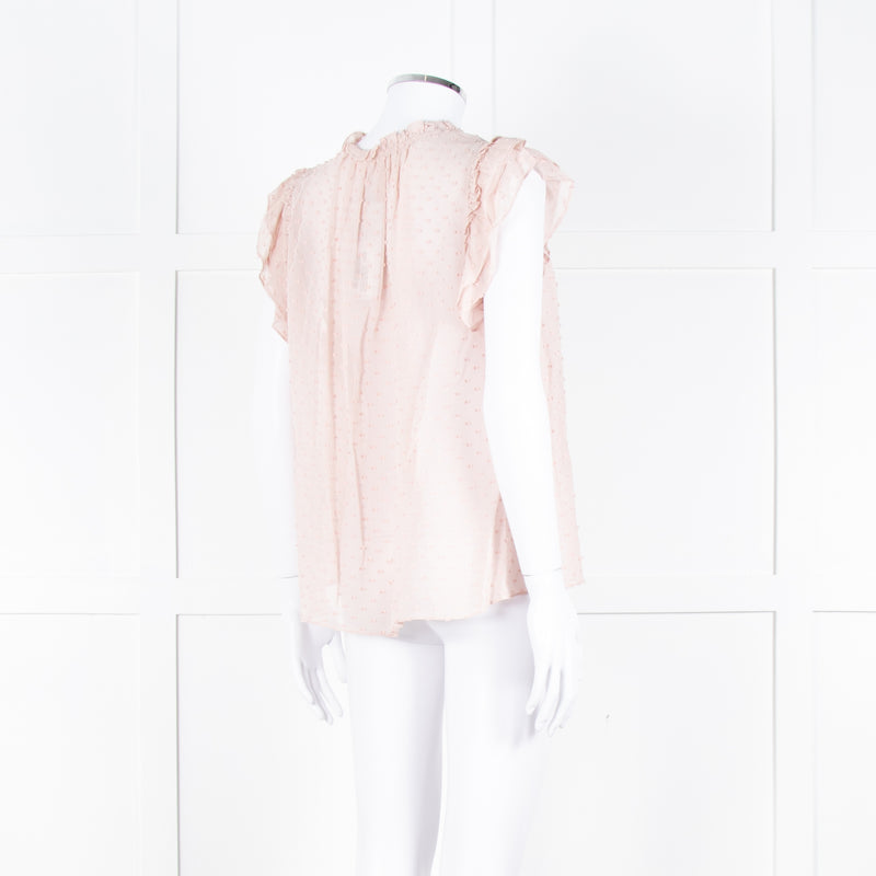 Ulla Johnson Pale Pink Frill Detail Cap Sleeves Silk Blend Top