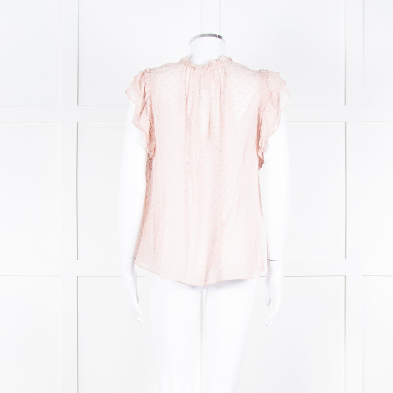 Ulla Johnson Pale Pink Frill Detail Cap Sleeves Silk Blend Top