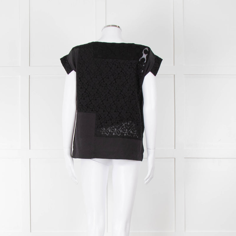 See By Chloe Black Silk Lace Short Sleeve Top