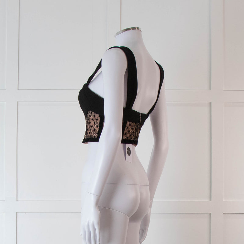 Rebecca Vallance Black and Nude Lace Bustier Top with Wide Straps