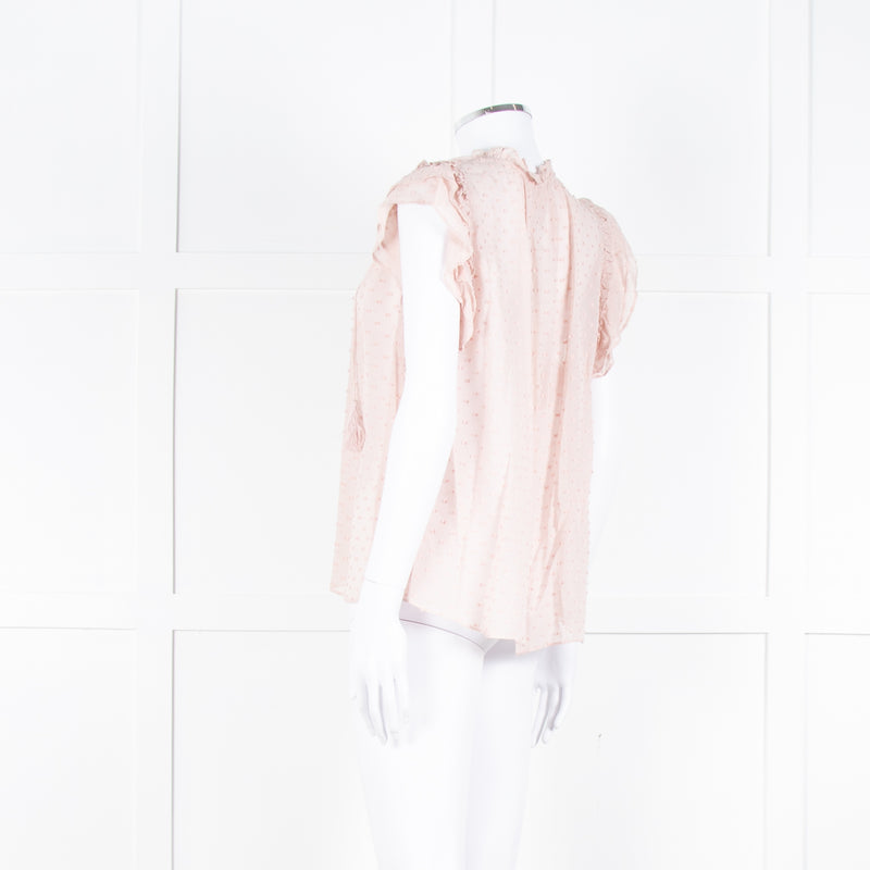 Ulla Johnson Pale Pink Frill Detail Cap Sleeves Silk Blend Top
