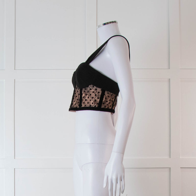 Rebecca Vallance Black and Nude Lace Bustier Top with Wide Straps