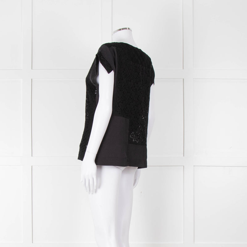 See By Chloe Black Silk Lace Short Sleeve Top