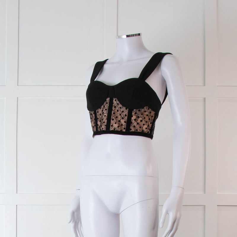 Rebecca Vallance Black and Nude Lace Bustier Top with Wide Straps