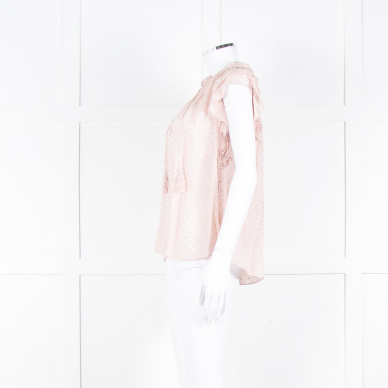 Ulla Johnson Pale Pink Frill Detail Cap Sleeves Silk Blend Top