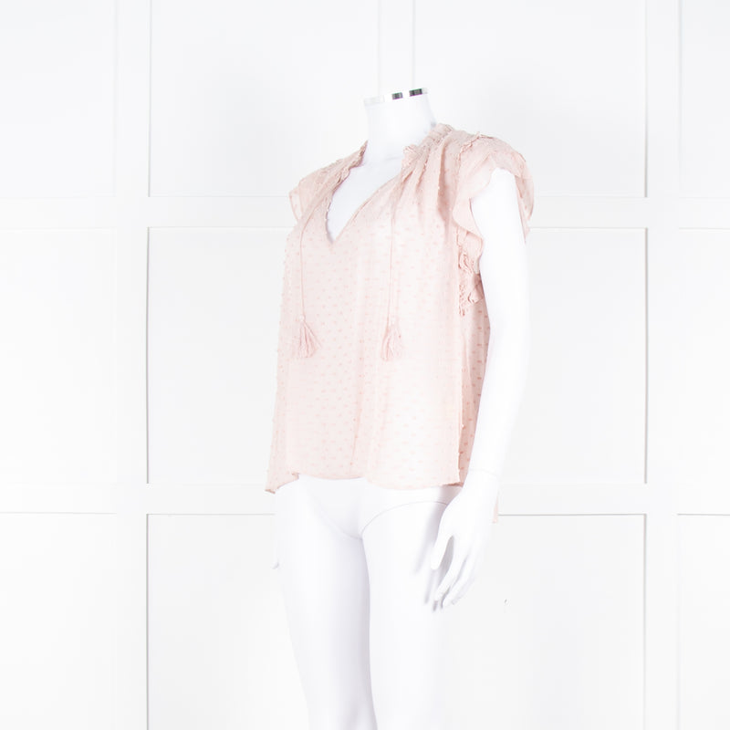 Ulla Johnson Pale Pink Frill Detail Cap Sleeves Silk Blend Top