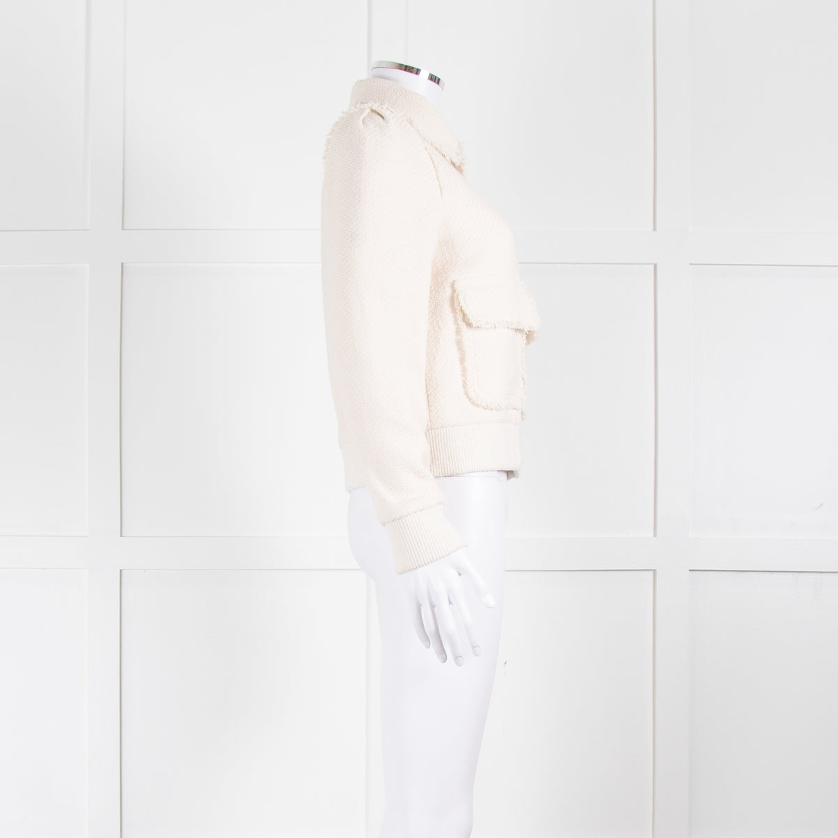 Me+Em Cream Woven Frayed Edge Bomber Jacket