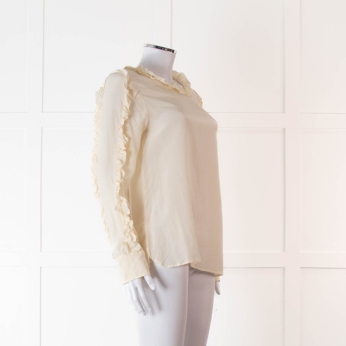 SeeByChloe Cream Silk Round Neck Long Sleeve With Ruffle Detailing