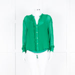 Custommade Green On Green Pattern Front Open Silk Top