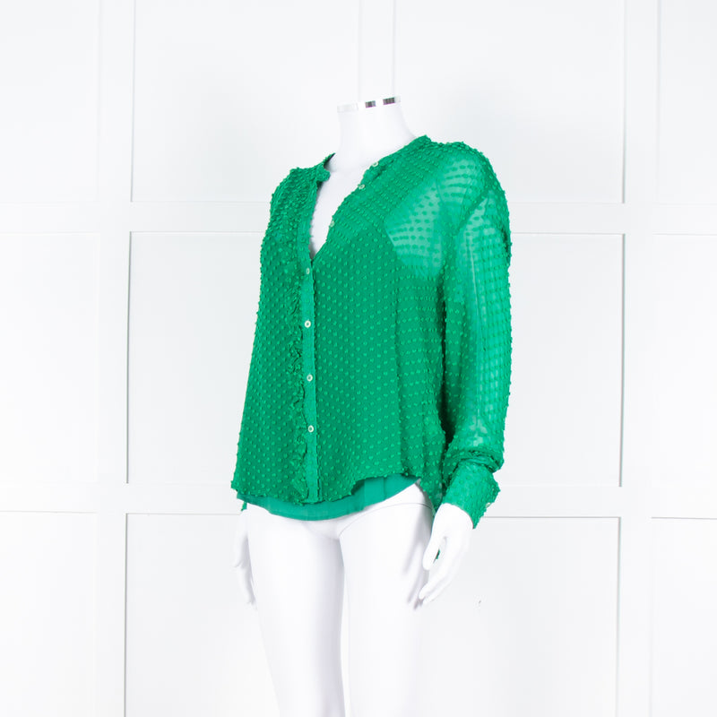 Custommade Green On Green Pattern Front Open Silk Top