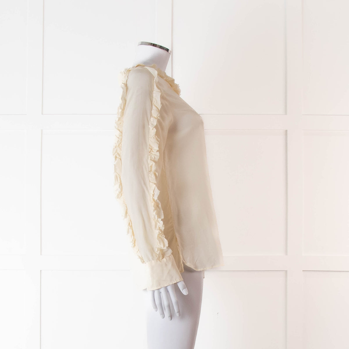 SeeByChloe Cream Silk Round Neck Long Sleeve With Ruffle Detailing