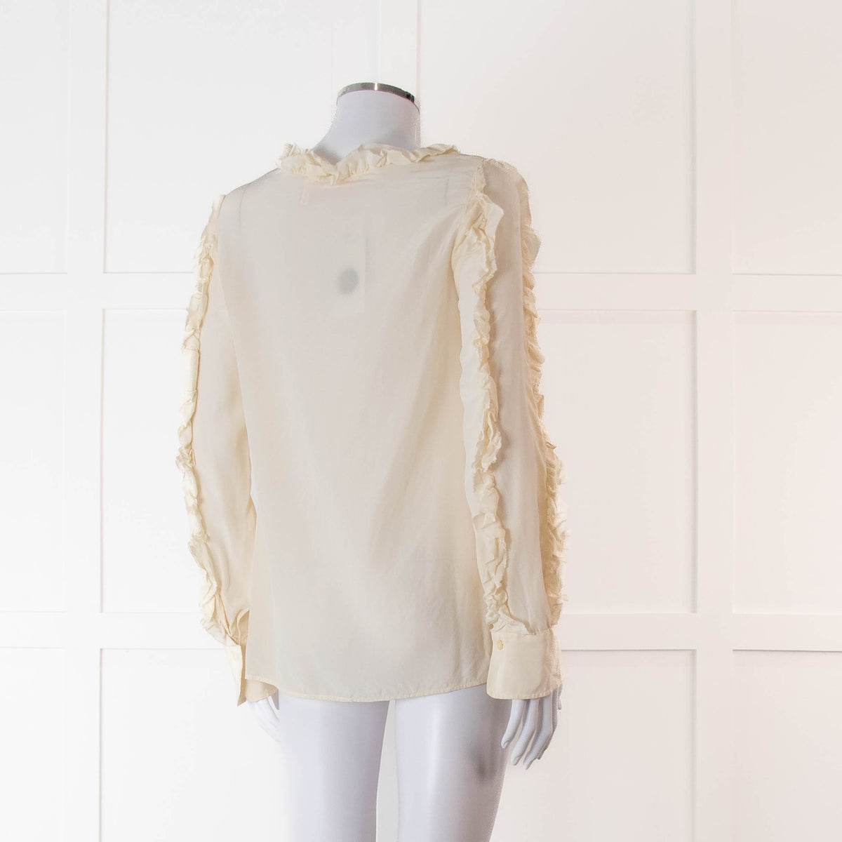SeeByChloe Cream Silk Round Neck Long Sleeve With Ruffle Detailing