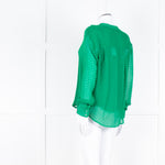 Custommade Green On Green Pattern Front Open Silk Top