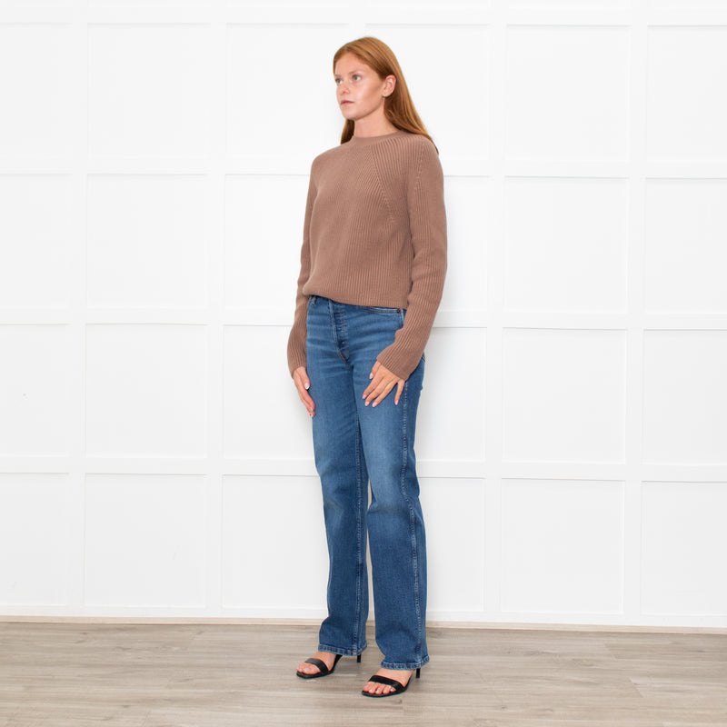White + Warren Suede Cotton Ribbed Knit Jumper