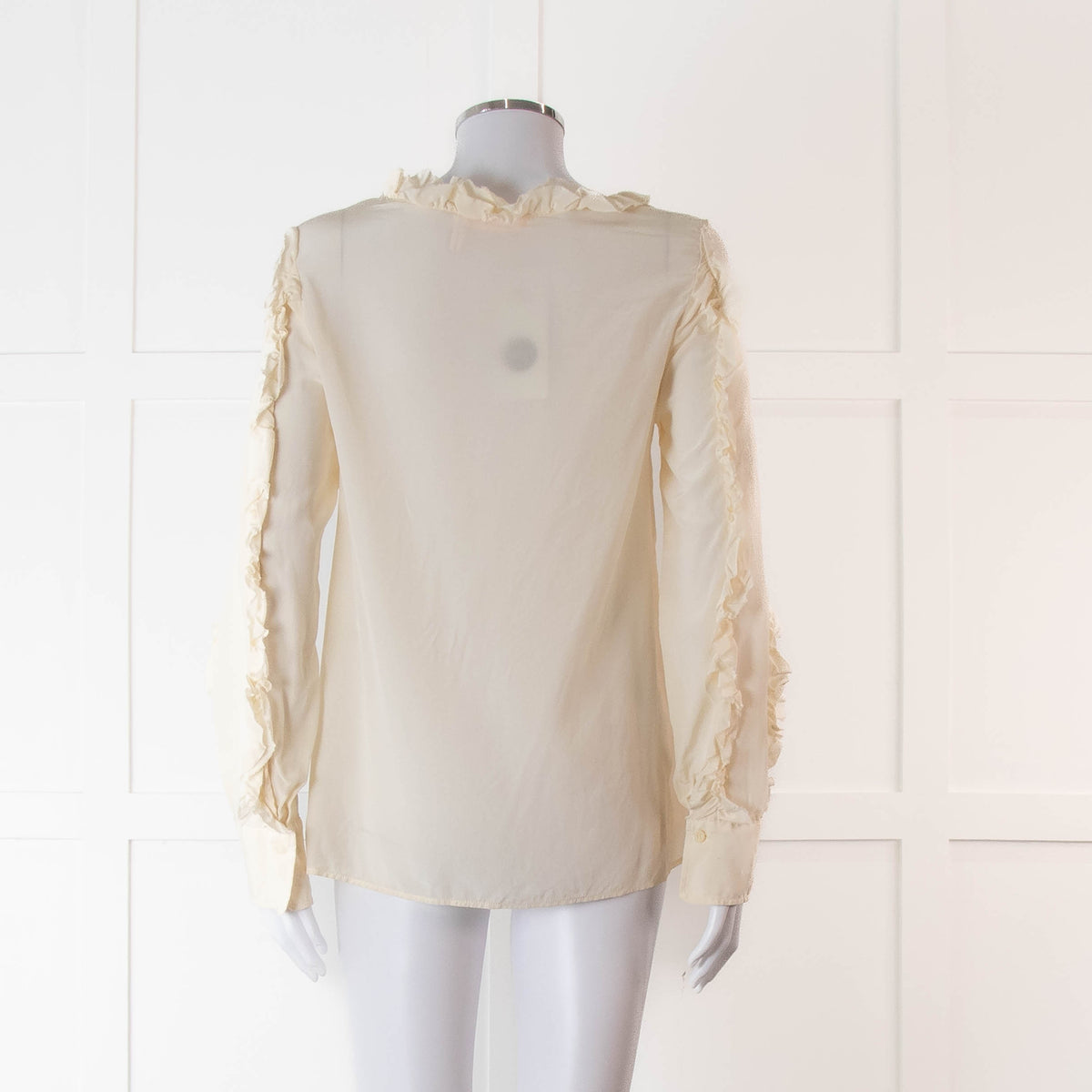 SeeByChloe Cream Silk Round Neck Long Sleeve With Ruffle Detailing