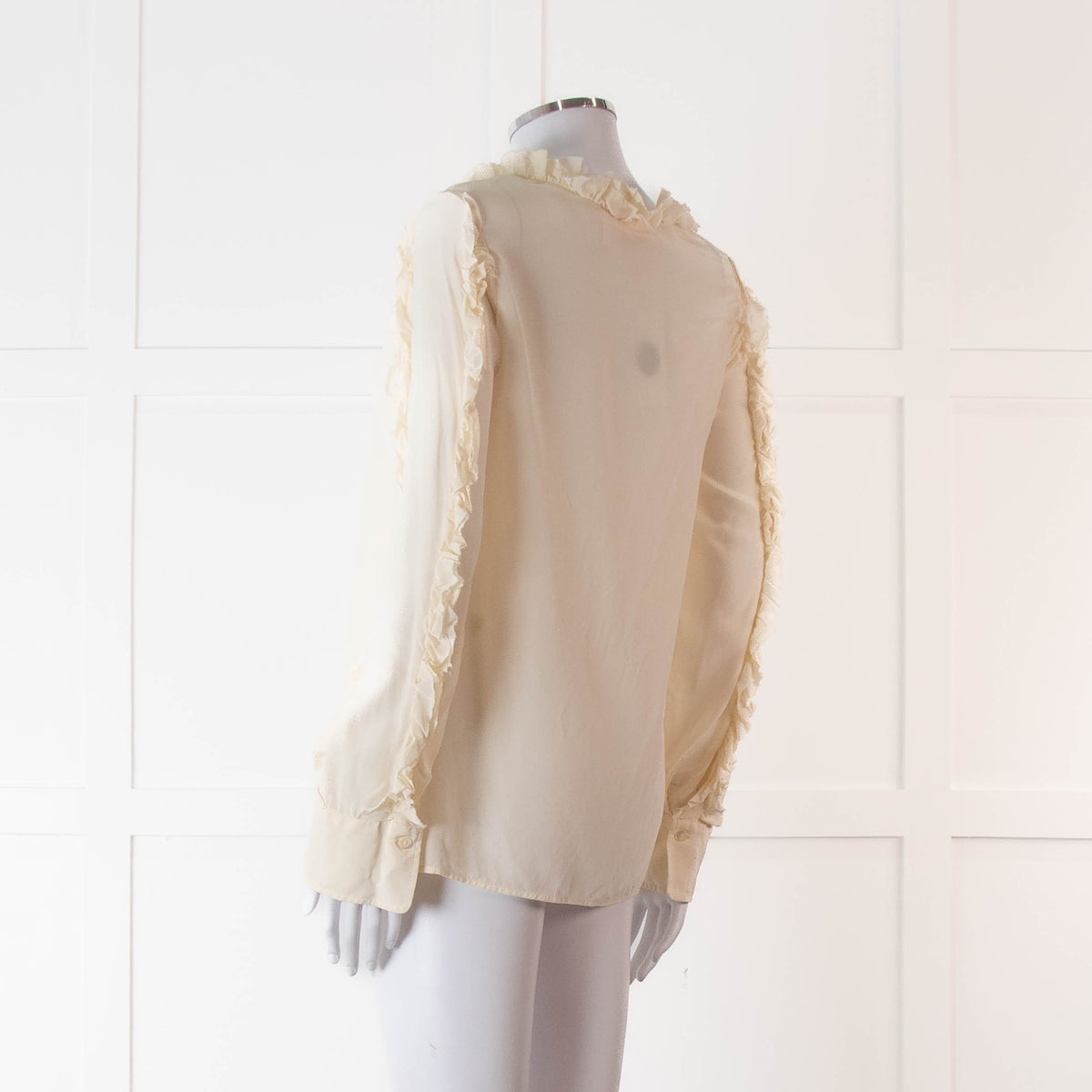SeeByChloe Cream Silk Round Neck Long Sleeve With Ruffle Detailing
