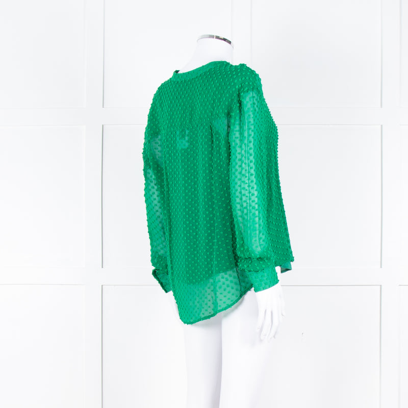 Custommade Green On Green Pattern Front Open Silk Top