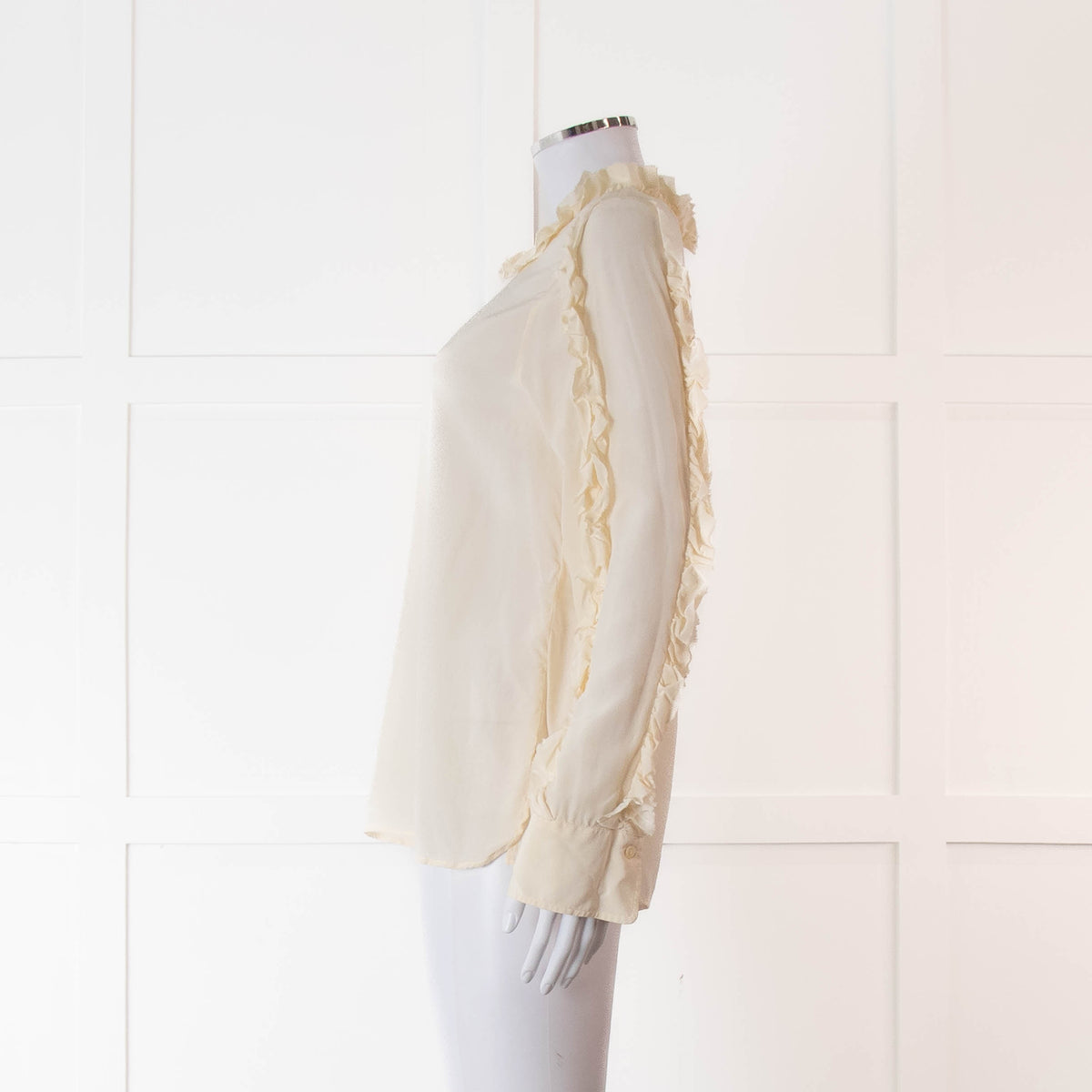 SeeByChloe Cream Silk Round Neck Long Sleeve With Ruffle Detailing