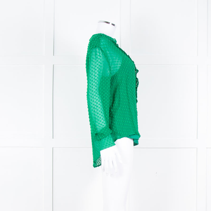 Custommade Green On Green Pattern Front Open Silk Top