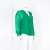 Custommade Green On Green Pattern Front Open Silk Top