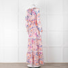 Ridley Pale Pink Blue Silk Floral Tiered Maxi Dress